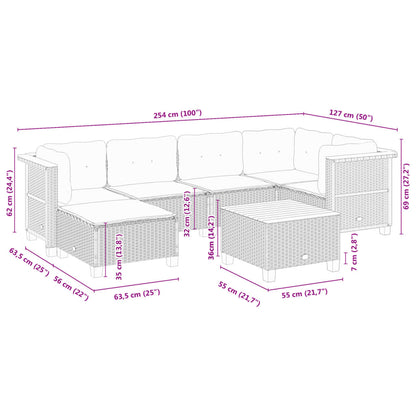 7-delige Loungeset met kussens poly rattan grijs