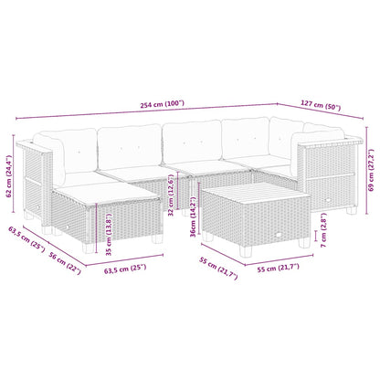 7-delige Loungeset met kussens poly rattan beige