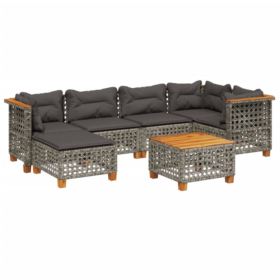 7-delige Loungeset met kussens poly rattan grijs