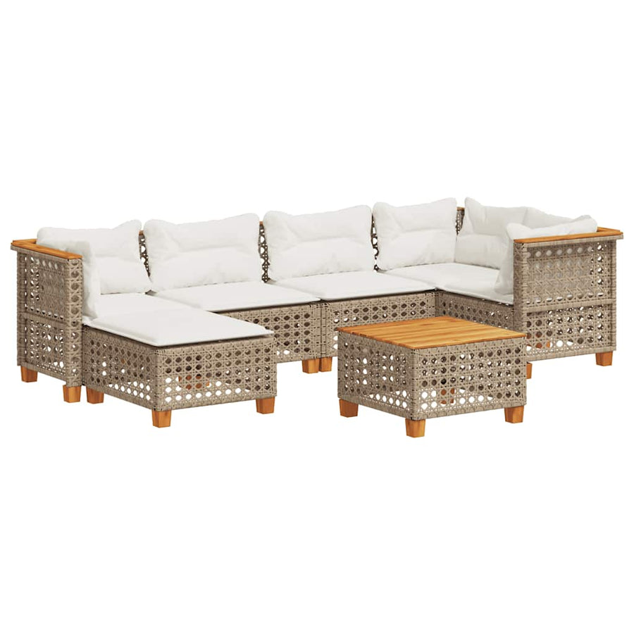 7-Delige Loungeset Met Kussens Poly Rattan Beige 1 gat weven