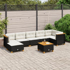 8-delige Loungeset met kussens poly rattan zwart