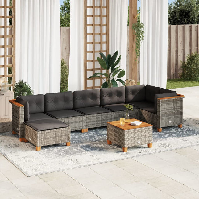 8-delige Loungeset met kussens poly rattan grijs