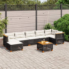 8-delige Loungeset met kussens poly rattan zwart