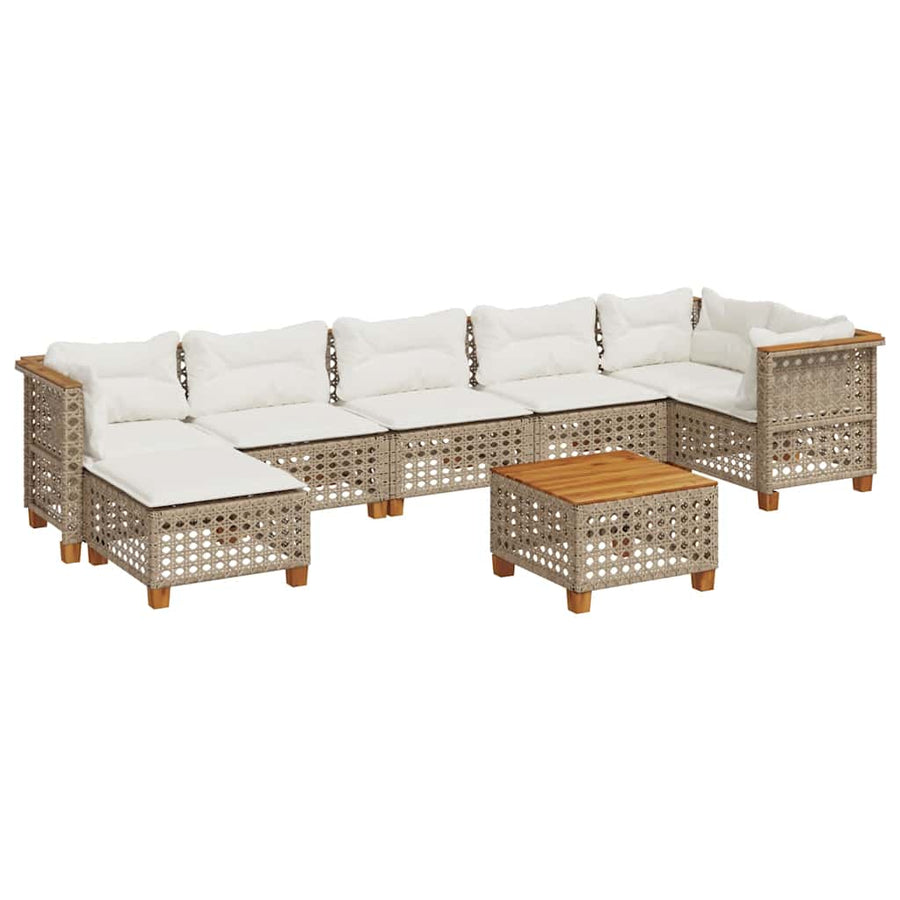 8-Delige Loungeset Met Kussens Poly Rattan Beige 1 gat weven
