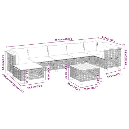 8-Delige Loungeset Met Kussens Poly Rattan Beige 1 gat weven