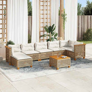 8-piece Lounge Set with Cushions Poly Rattan Beige