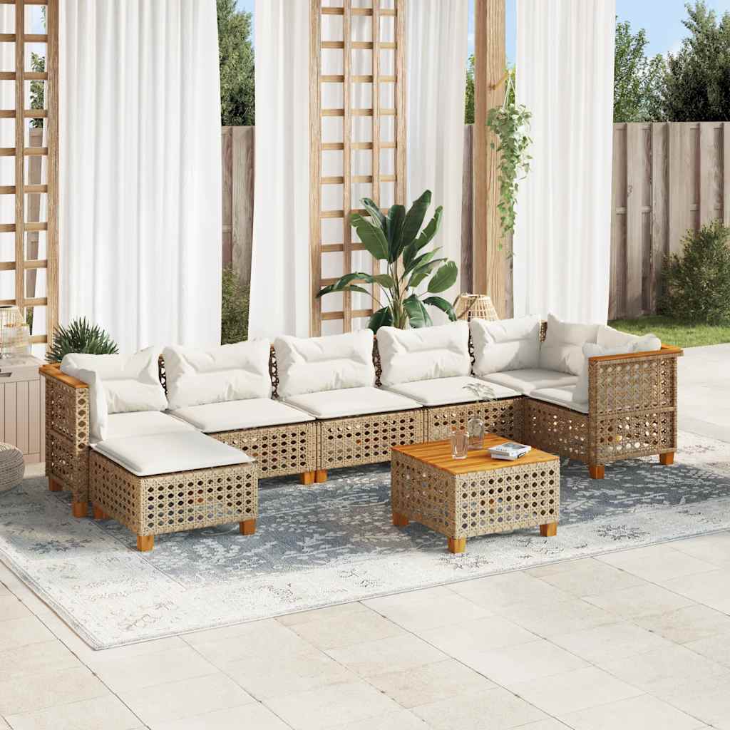 8-Delige Loungeset Met Kussens Poly Rattan Beige 1 gat weven
