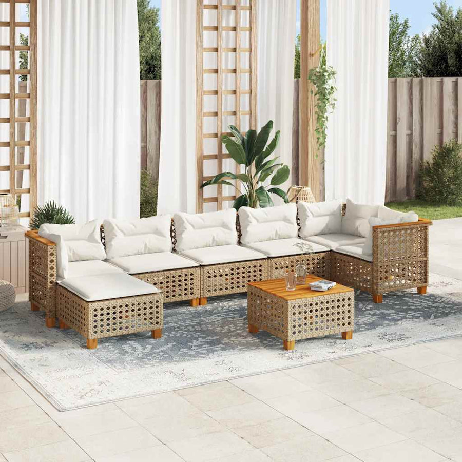 8-Delige Loungeset Met Kussens Poly Rattan Beige 1 gat weven
