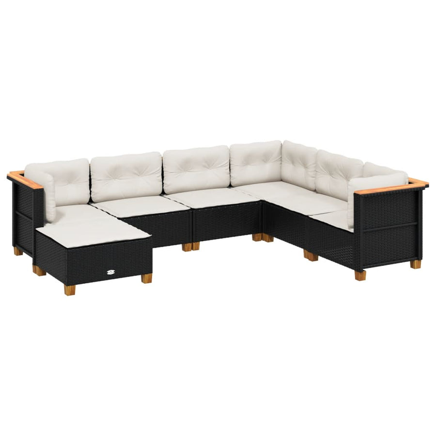 7-delige Loungeset met kussens poly rattan zwart