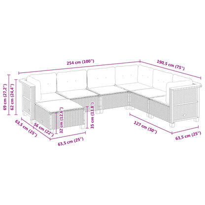 7-delige Loungeset met kussens poly rattan zwart