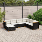 7-delige Loungeset met kussens poly rattan zwart