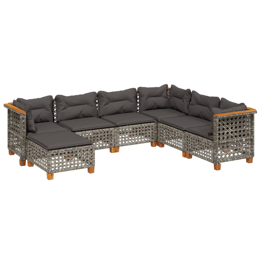 7-delige Loungeset met kussens poly rattan grijs