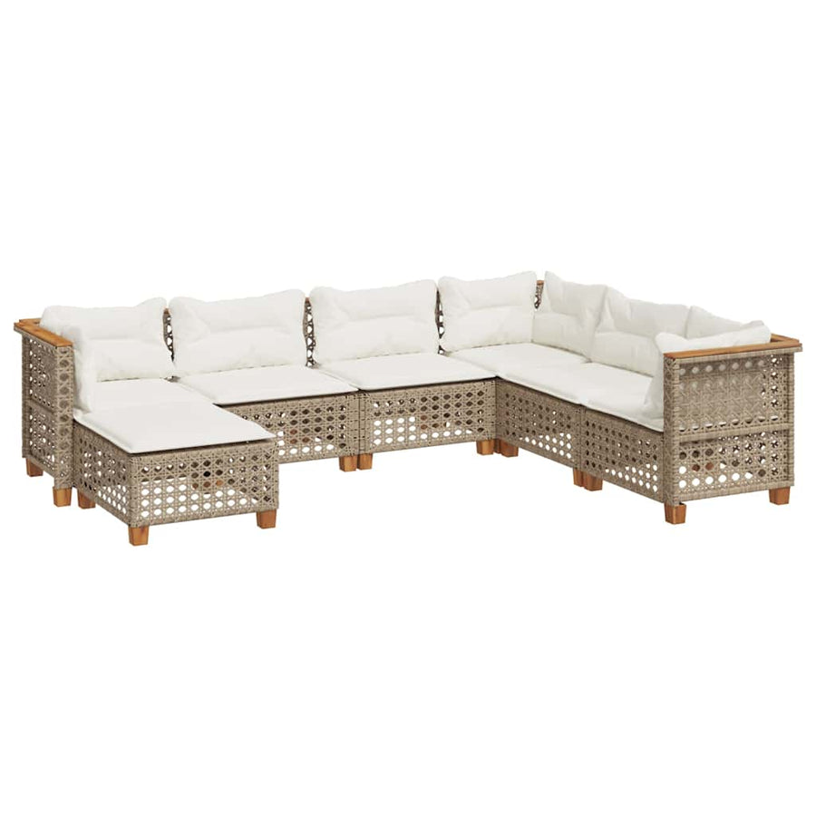 7-Delige Loungeset Met Kussens Poly Rattan Beige 1 gat weven