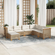 7-piece Lounge Set with Cushions Poly Rattan Beige
