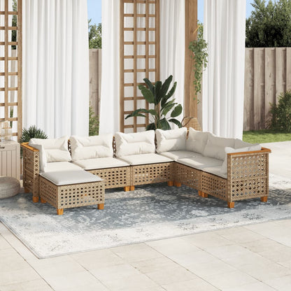 7-Delige Loungeset Met Kussens Poly Rattan Beige 1 gat weven