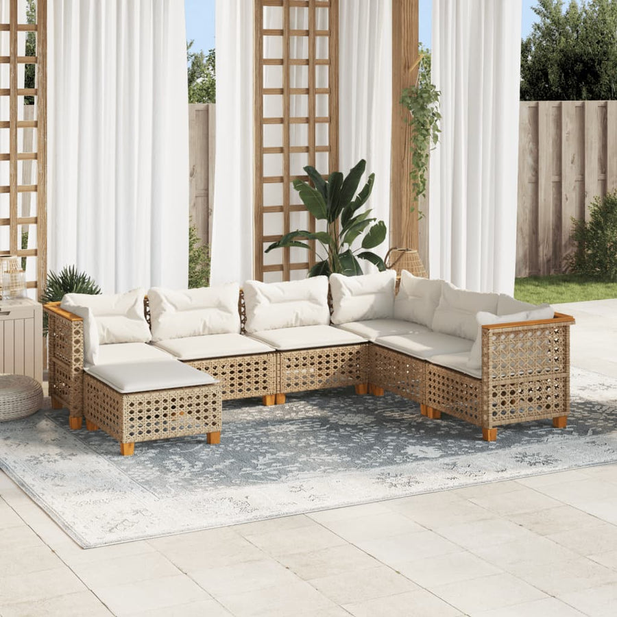 7-Delige Loungeset Met Kussens Poly Rattan Beige 1 gat weven