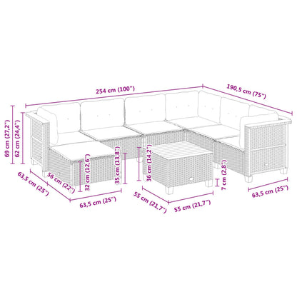 8-delige Loungeset met kussens poly rattan zwart