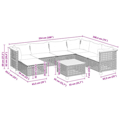 8-delige Loungeset met kussens poly rattan grijs
