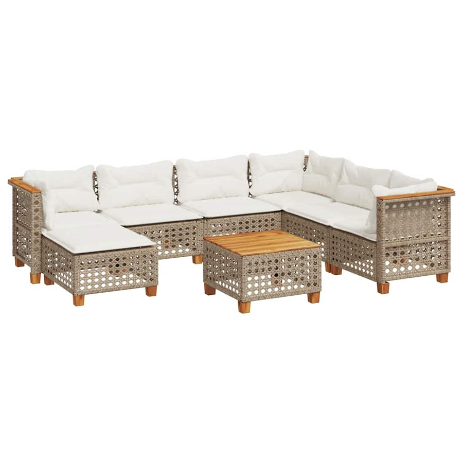 8-Delige Loungeset Met Kussens Poly Rattan Beige 1 gat weven