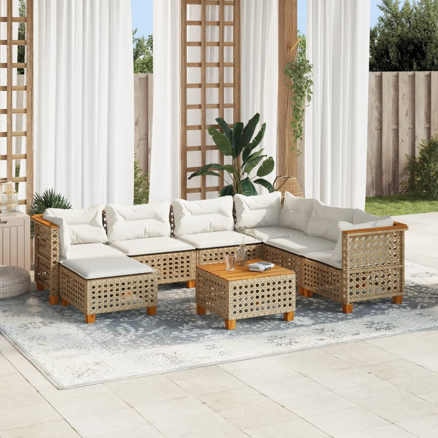 8-Delige Loungeset Met Kussens Poly Rattan Beige 1 gat weven