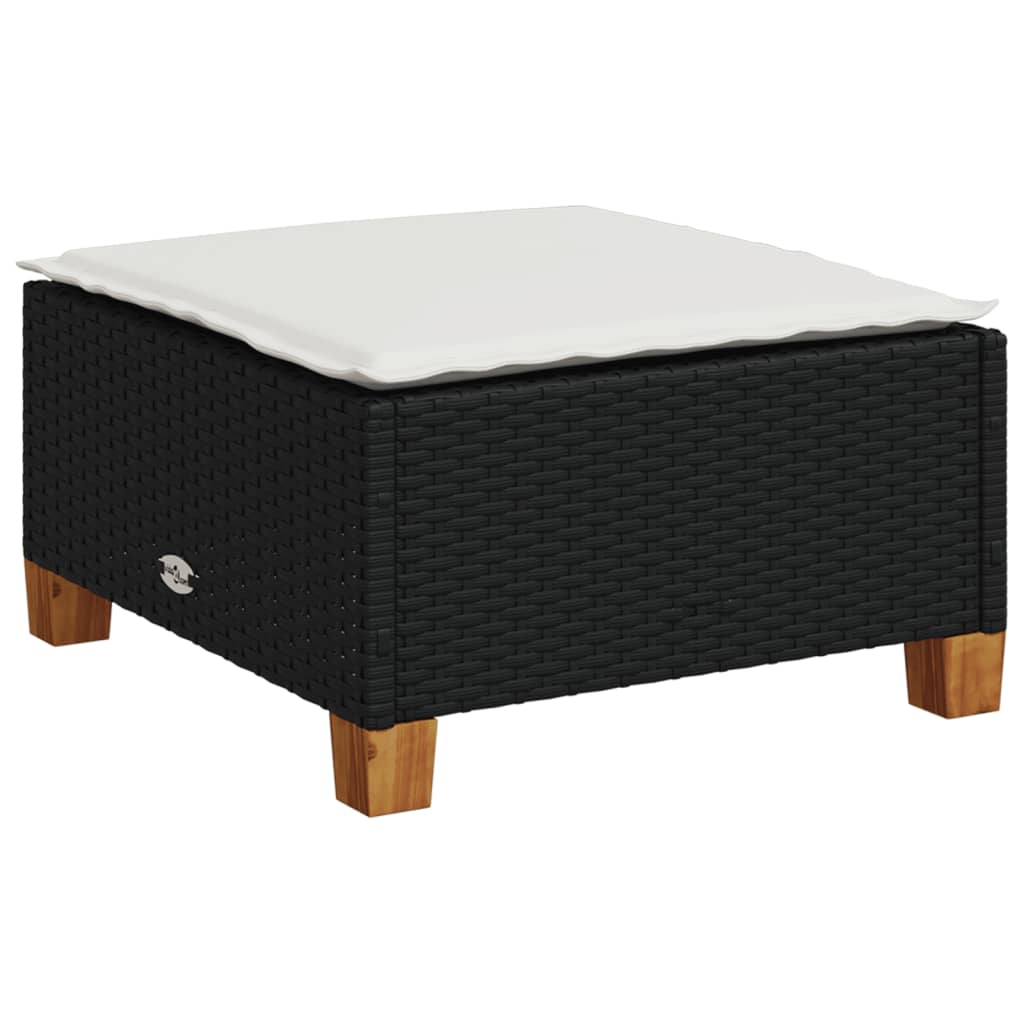 6-delige Loungeset met kussens poly rattan zwart