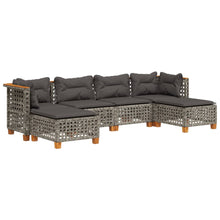 6-delige Loungeset met kussens poly rattan grijs