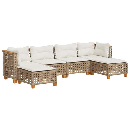 6-Delige Loungeset Met Kussens Poly Rattan Beige Lijngeweven