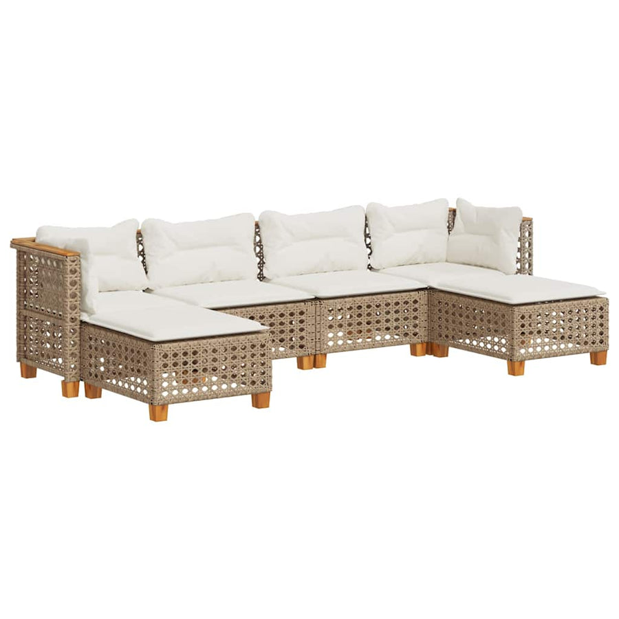 6-Delige Loungeset Met Kussens Poly Rattan Beige Lijngeweven