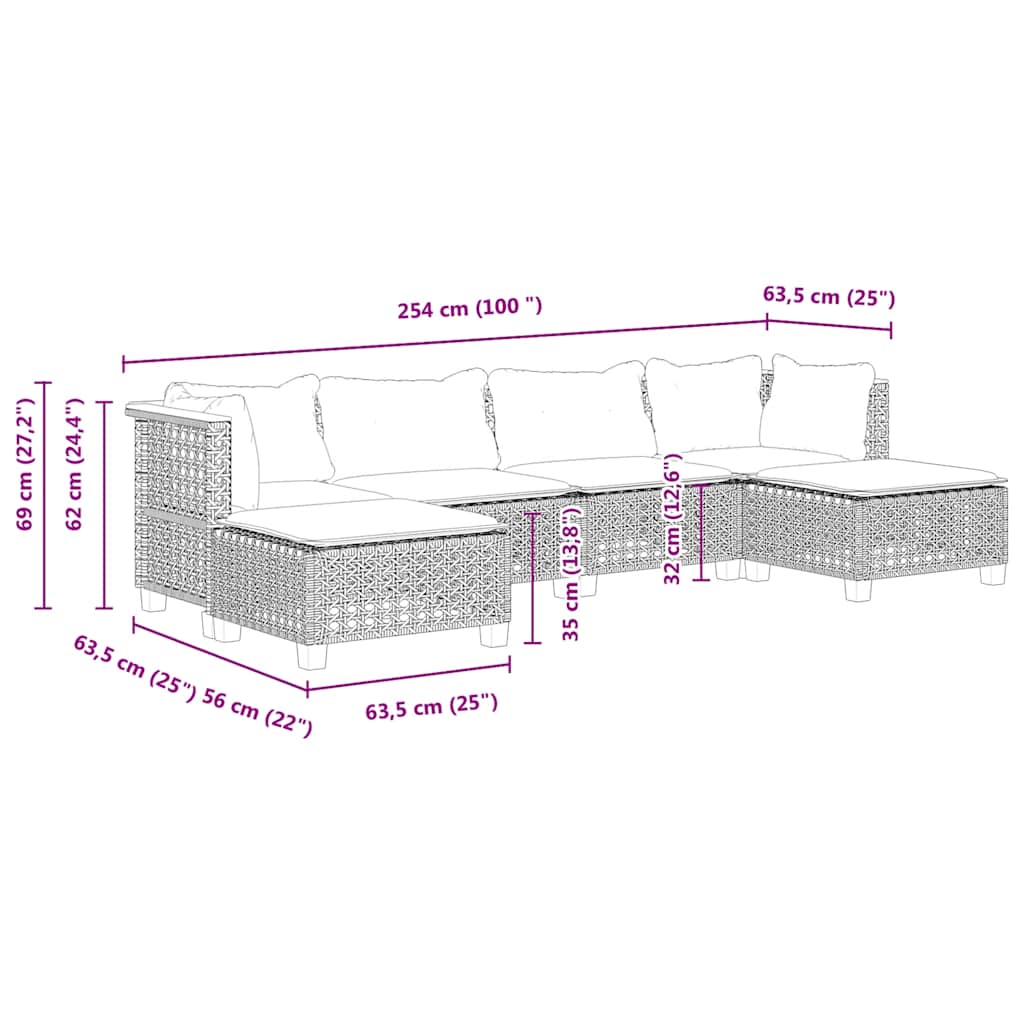 6-Delige Loungeset Met Kussens Poly Rattan Beige Lijngeweven