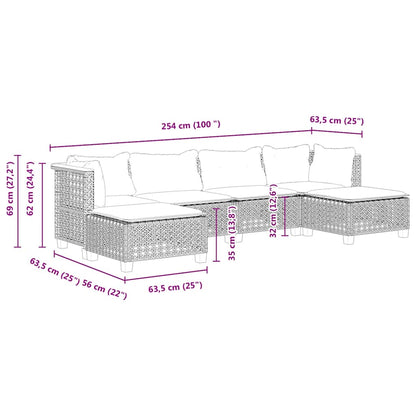6-Delige Loungeset Met Kussens Poly Rattan Beige Lijngeweven