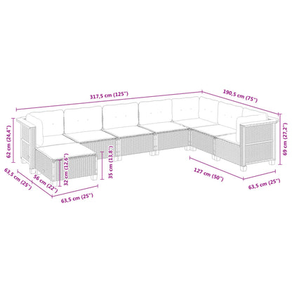 8-delige Loungeset met kussens poly rattan zwart
