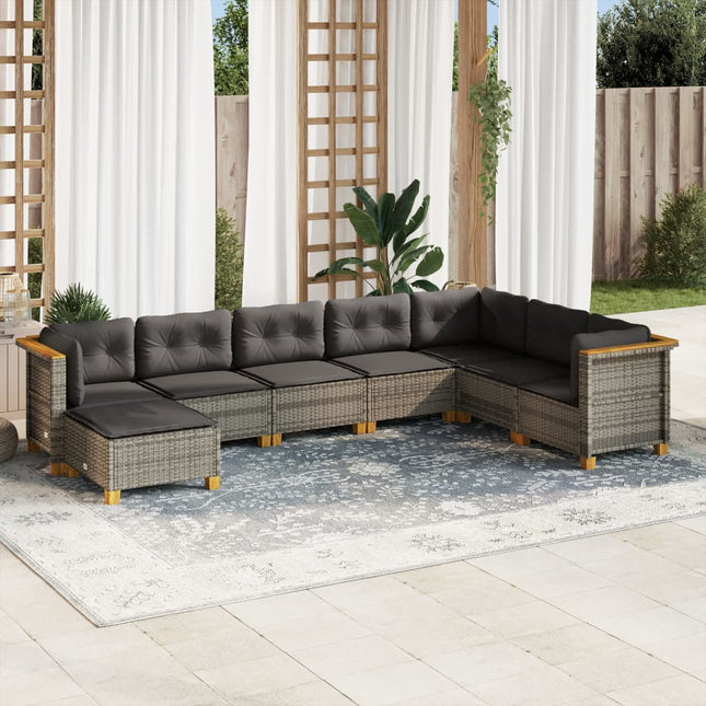 8-delige Loungeset met kussens poly rattan grijs