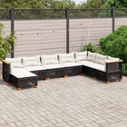 8-delige Loungeset met kussens poly rattan zwart