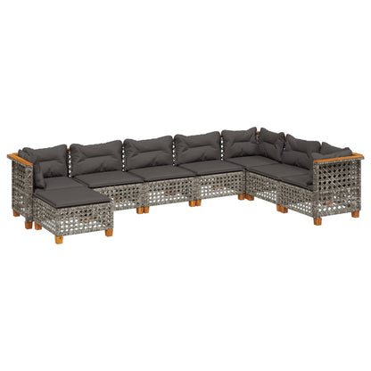 8-delige Loungeset met kussens poly rattan grijs
