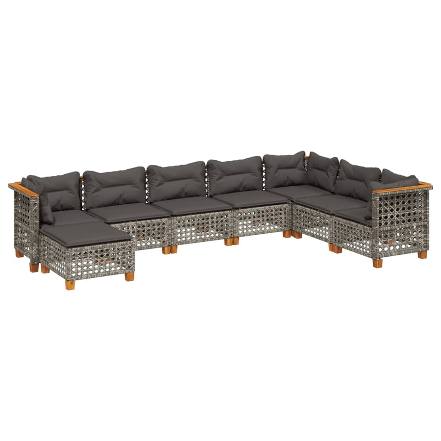 8-delige Loungeset met kussens poly rattan grijs
