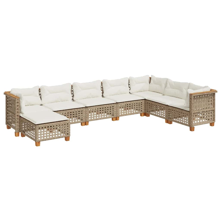 8-Delige Loungeset Met Kussens Poly Rattan Beige 1 gat weven
