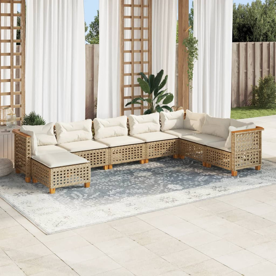 8-Delige Loungeset Met Kussens Poly Rattan Beige 1 gat weven