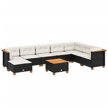 9-delige Loungeset met kussens poly rattan zwart