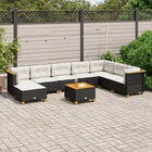 9-delige Loungeset met kussens poly rattan zwart