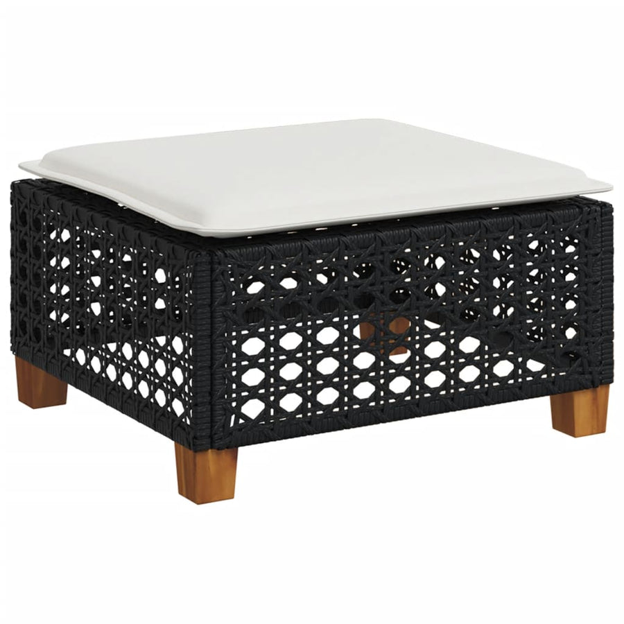 9-delige Loungeset met kussens poly rattan zwart