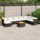 9-delige Loungeset met kussens poly rattan zwart