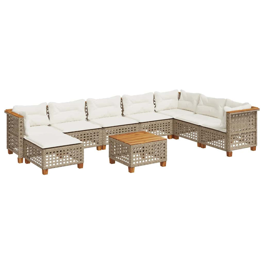 9-Delige Loungeset Met Kussens Poly Rattan Beige 1 gat weven