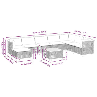9-Delige Loungeset Met Kussens Poly Rattan Beige 1 gat weven