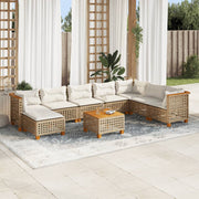 9-piece Loungeset with cushions poly rattan beige