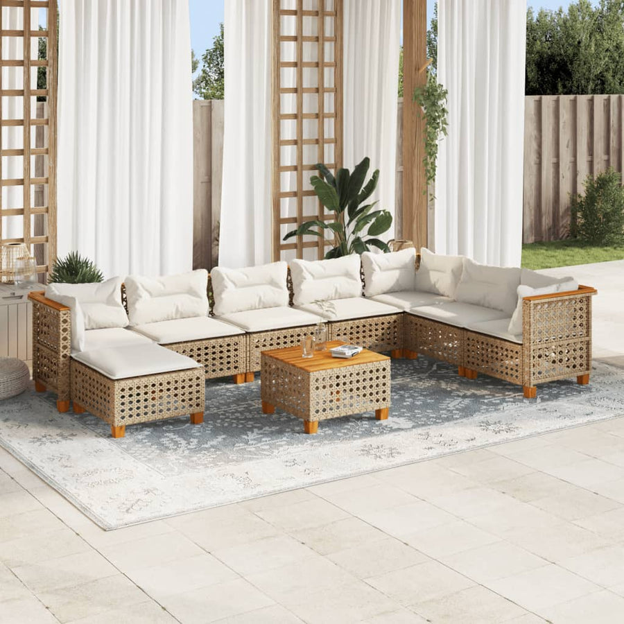 9-Delige Loungeset Met Kussens Poly Rattan Beige 1 gat weven