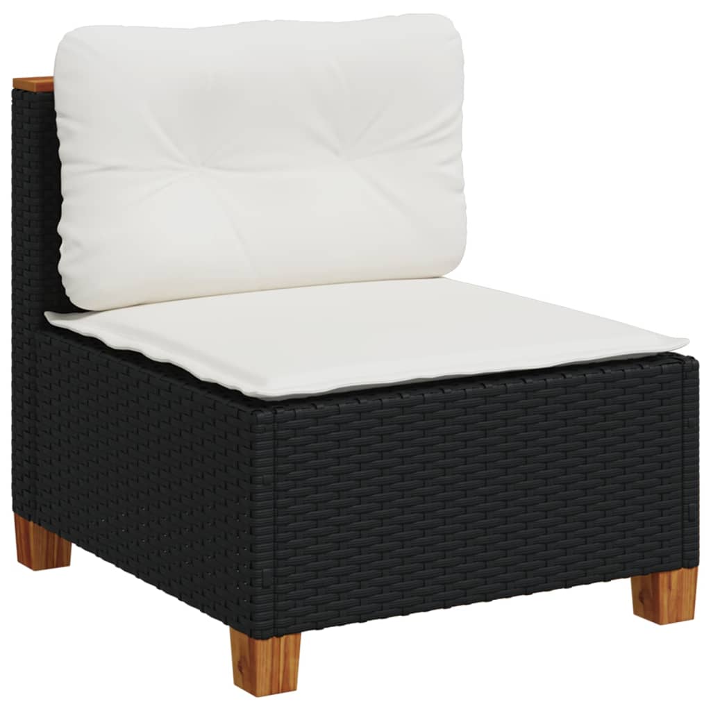7-delige Loungeset met kussens poly rattan zwart