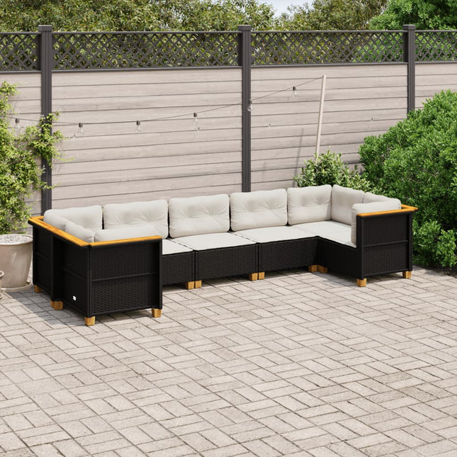 7-delige Loungeset met kussens poly rattan zwart