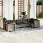 7-delige Loungeset met kussens poly rattan grijs