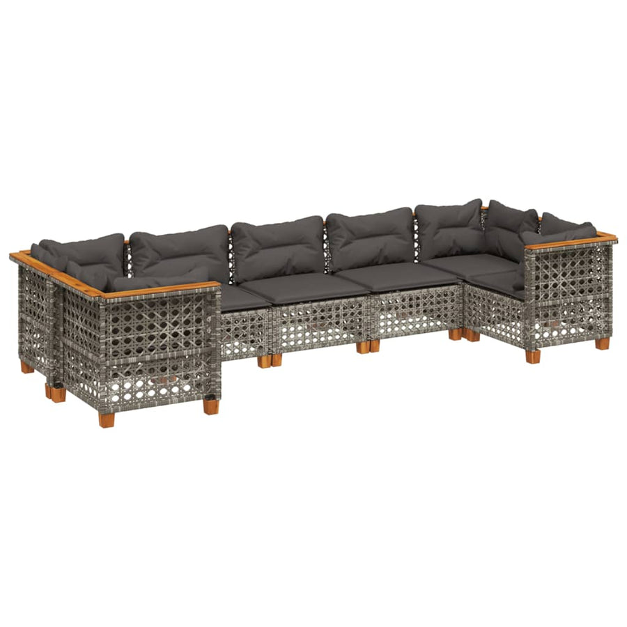 7-delige Loungeset met kussens poly rattan grijs