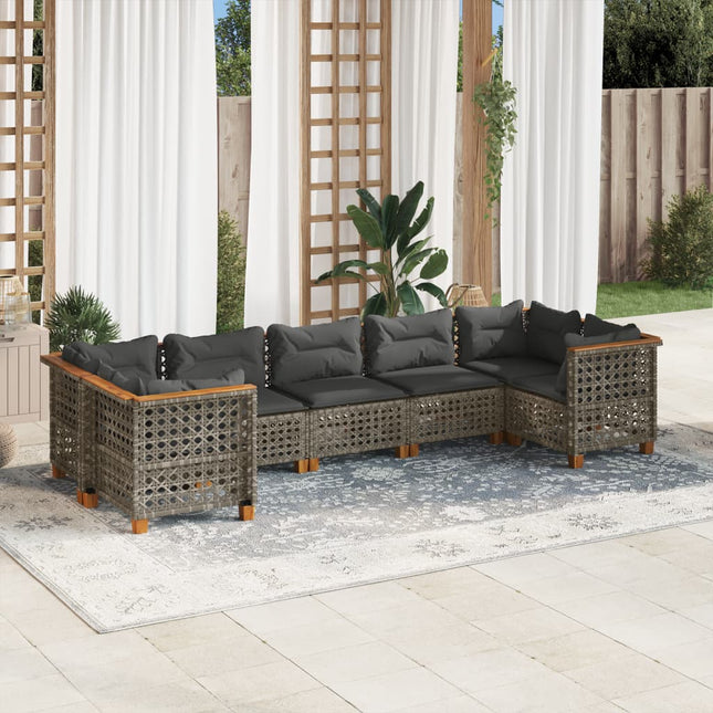 7-delige Loungeset met kussens poly rattan grijs